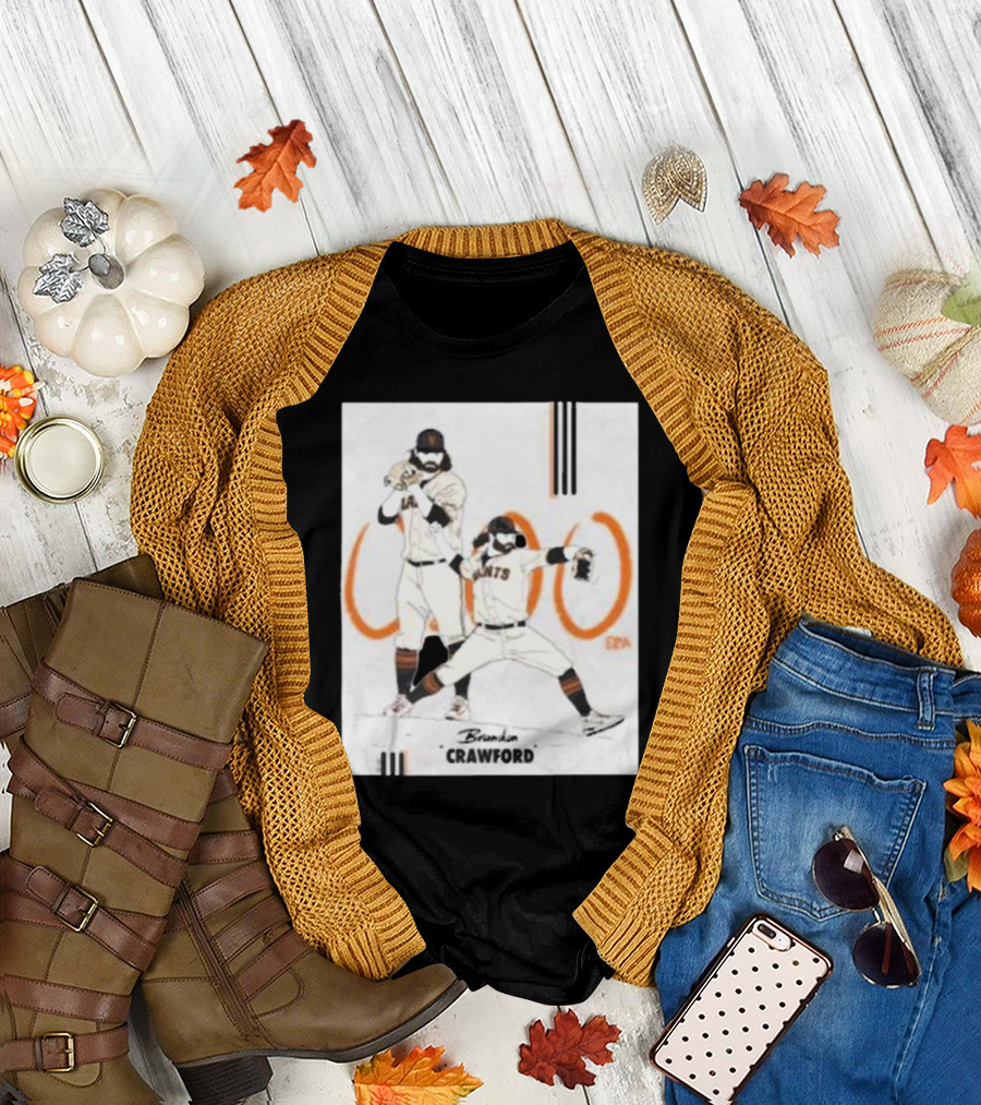 Brandon Crawford Giants Baseball Illustration with 1000 Celebratory T-Shirt