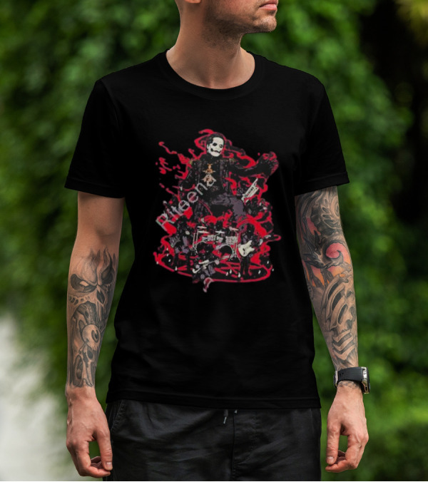 Yukke Illustrator Ghost Band Members With Instruments And Red Elements T-Shirt