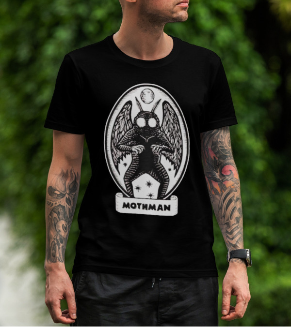 Mothman Oval Frame With Stars And Moon T-Shirt
