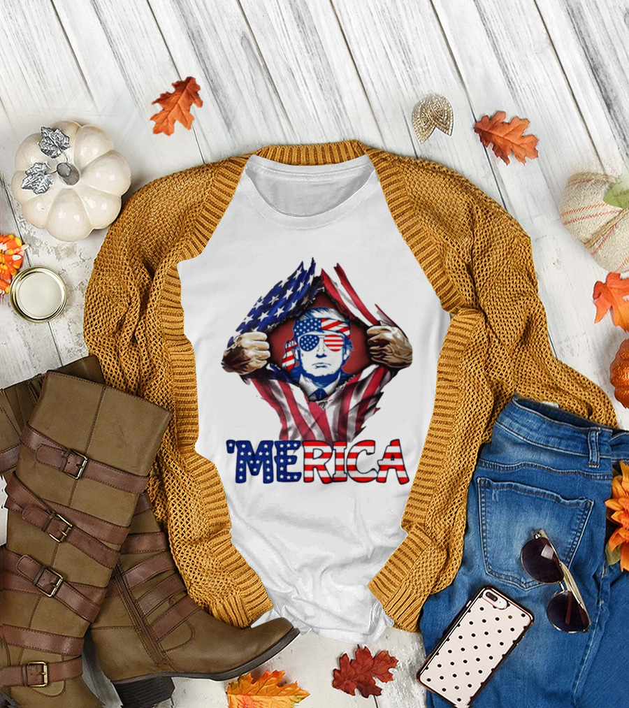 'Merica Donald Trump Inside American Flag Sunglasses USA 4th of July T-Shirt