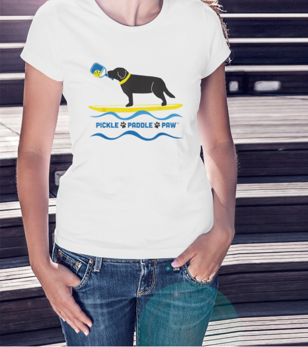 Pickle Paddle Paw Dog Surfing With Pickleball Paddle T-Shirt