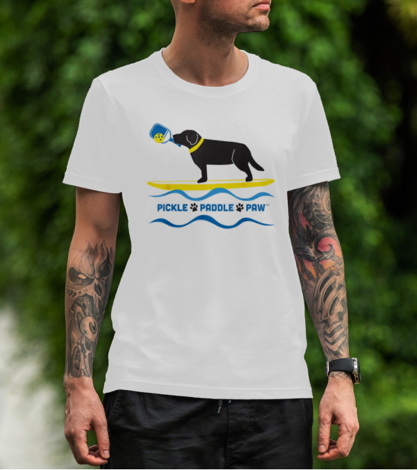 Pickle Paddle Paw Dog Surfing With Pickleball Paddle T-Shirt