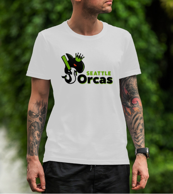 SEATTLE ORCAS CROWNED KING BLACK AND NEON GREEN T-Shirt