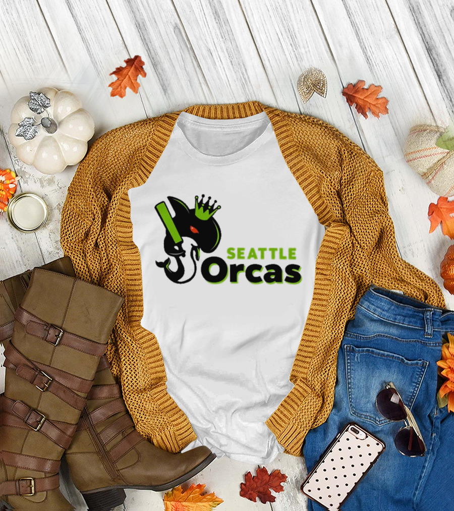 SEATTLE ORCAS CROWNED KING BLACK AND NEON GREEN T-Shirt