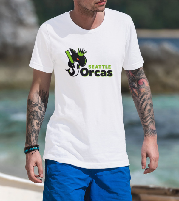 SEATTLE ORCAS CROWNED KING BLACK AND NEON GREEN T-Shirt