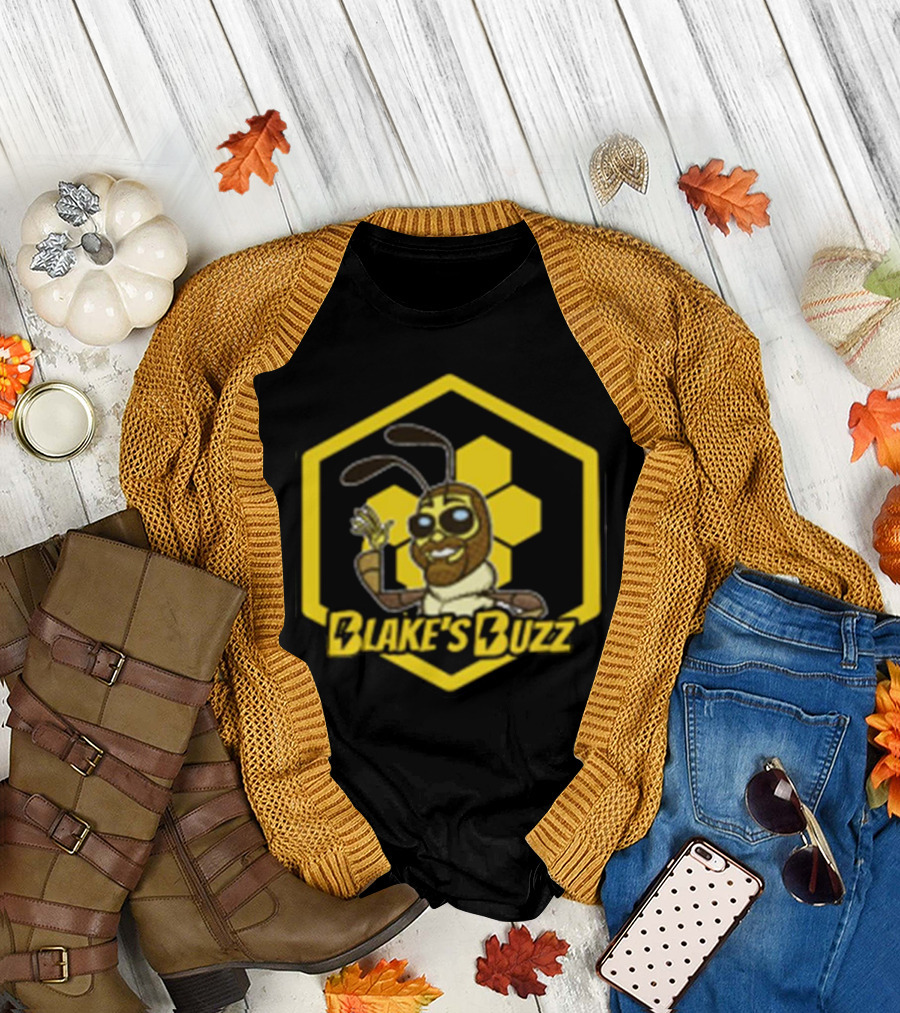 Blake's Buzz Bee Hexagon Logo with Cartoon Character T-Shirt