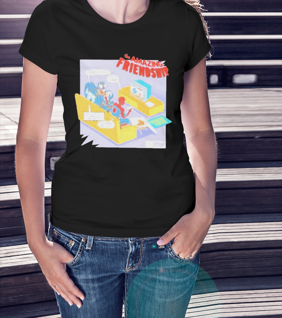 The Amazing Friendship Spiderman Venom Gaming Console Couch Scene T-Shirt