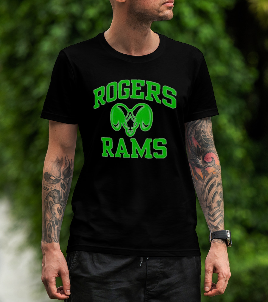 Rogers Rams Green Neon Ram Head Emblem T-Shirt