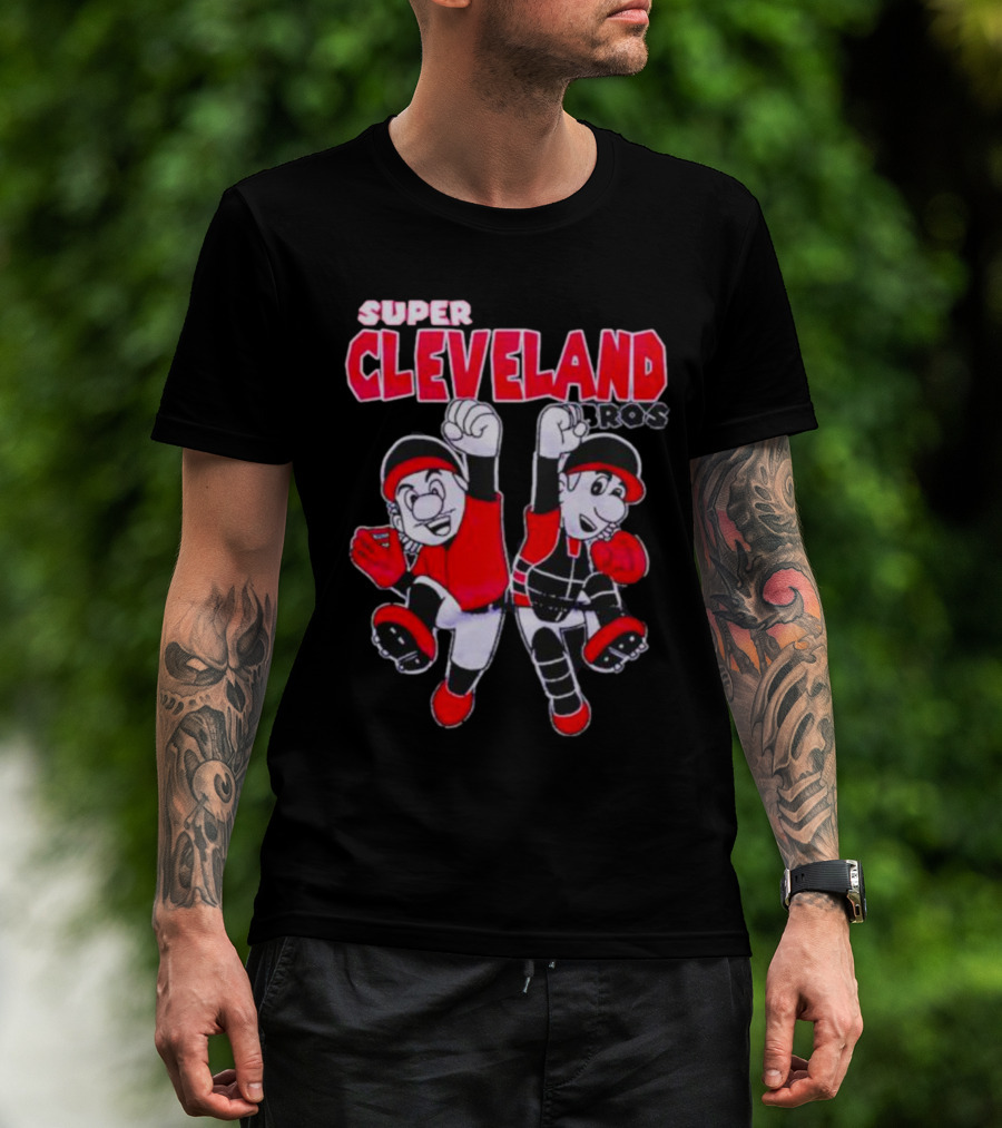 Super Cleveland Bros Red And Black Cartoon Characters T-Shirt