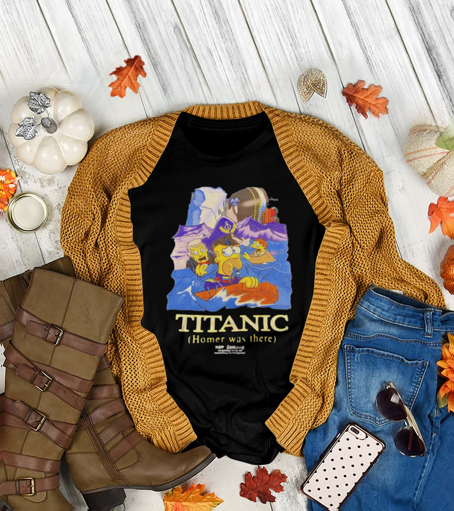 The Simpsons Titanic Homer Was There Matt Groening Ocean Scene T-Shirt