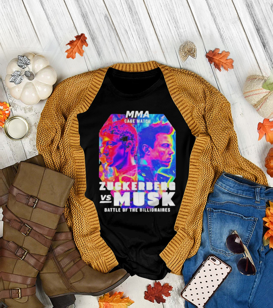 MMA Cage Match Zuckerberg vs Musk Battle Of The Billionaires Poster Showdown T-Shirt