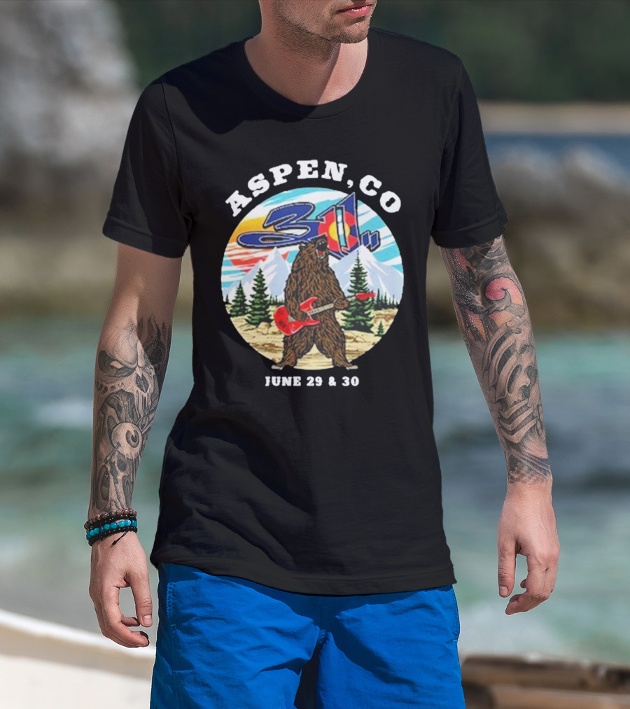 Aspen CO 311 Bear With Guitar June 29 And 30 T-Shirt
