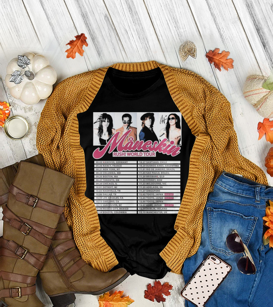 Måneskin Rush World Tour 2023: Iconic Band with Global Dates and Sold-Out Tokyo Shows T-Shirt