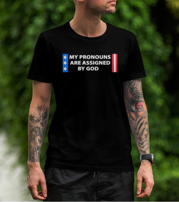 My Pronouns Are Assigned By God American Flag Colors Stars Stripes T-Shirt