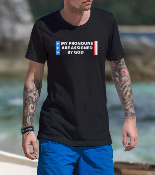 My Pronouns Are Assigned By God American Flag Colors Stars Stripes T-Shirt