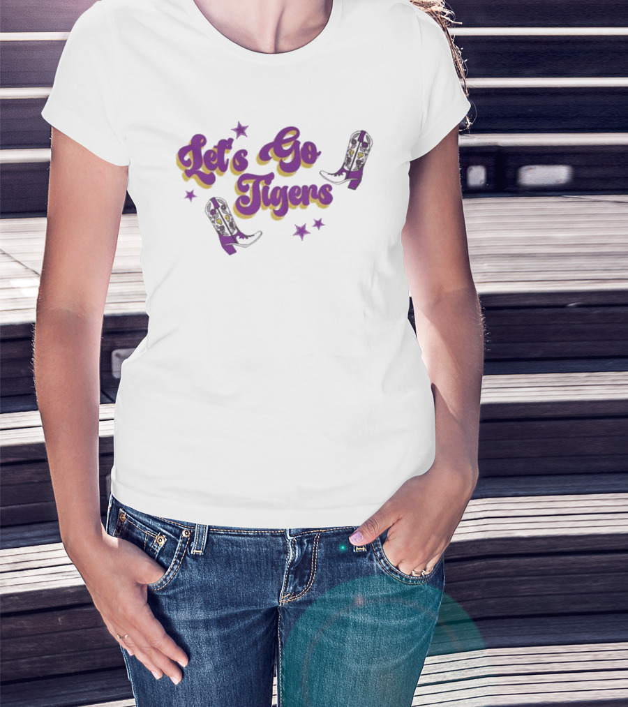 Louisiana State Let's Go Tigers Cowboy Boots Purple And Gold T-Shirt