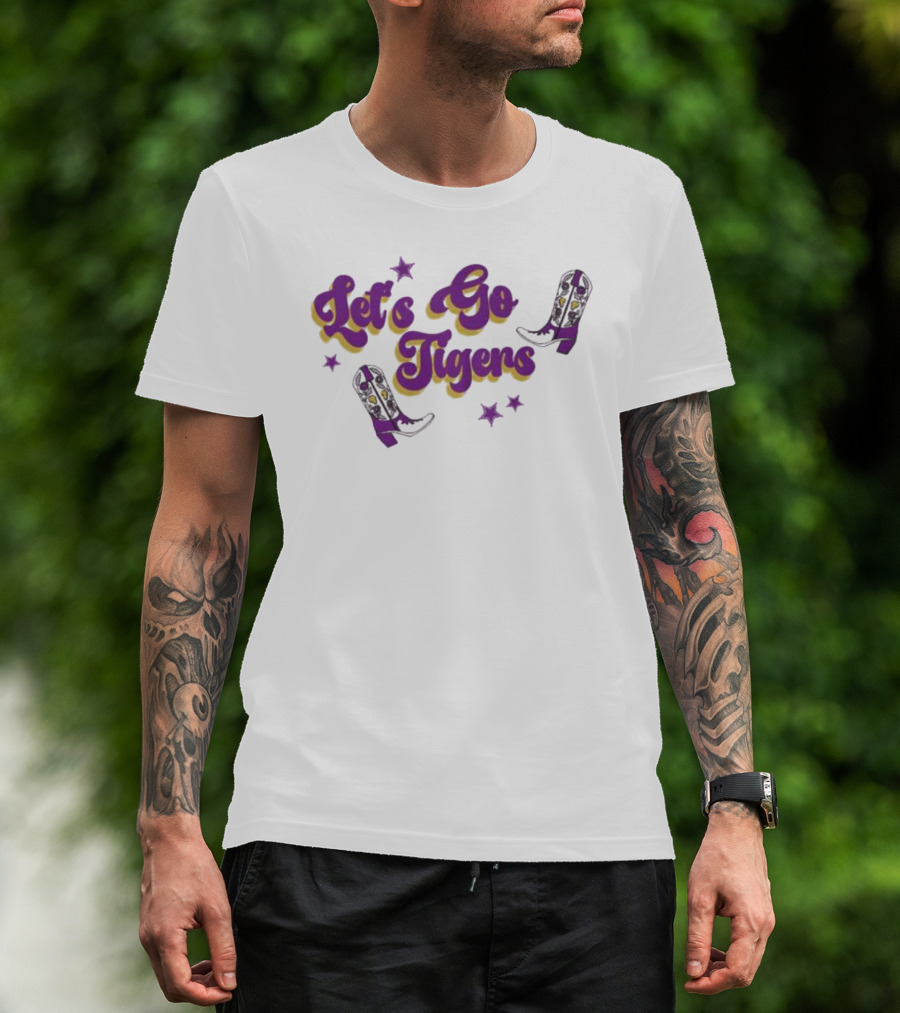 Louisiana State Let's Go Tigers Cowboy Boots Purple And Gold T-Shirt