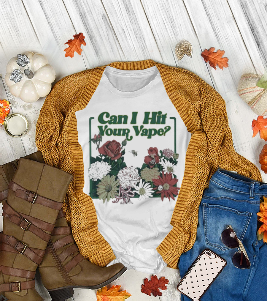 Can I Hit Your Vape Floral Design with Roses and Daisies T-Shirt