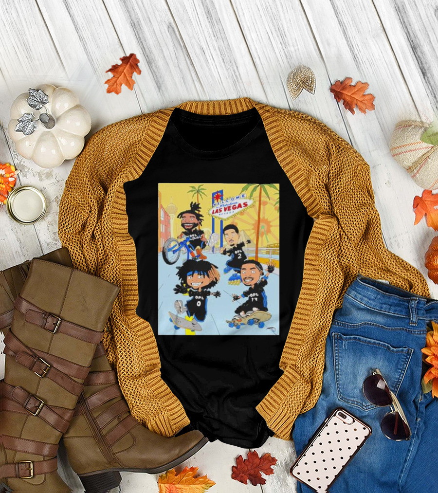 Woogity Welcome Las Vegas Nevada OPL 0 2 72 Animation Characters on Skateboards and Bikes T-Shirt