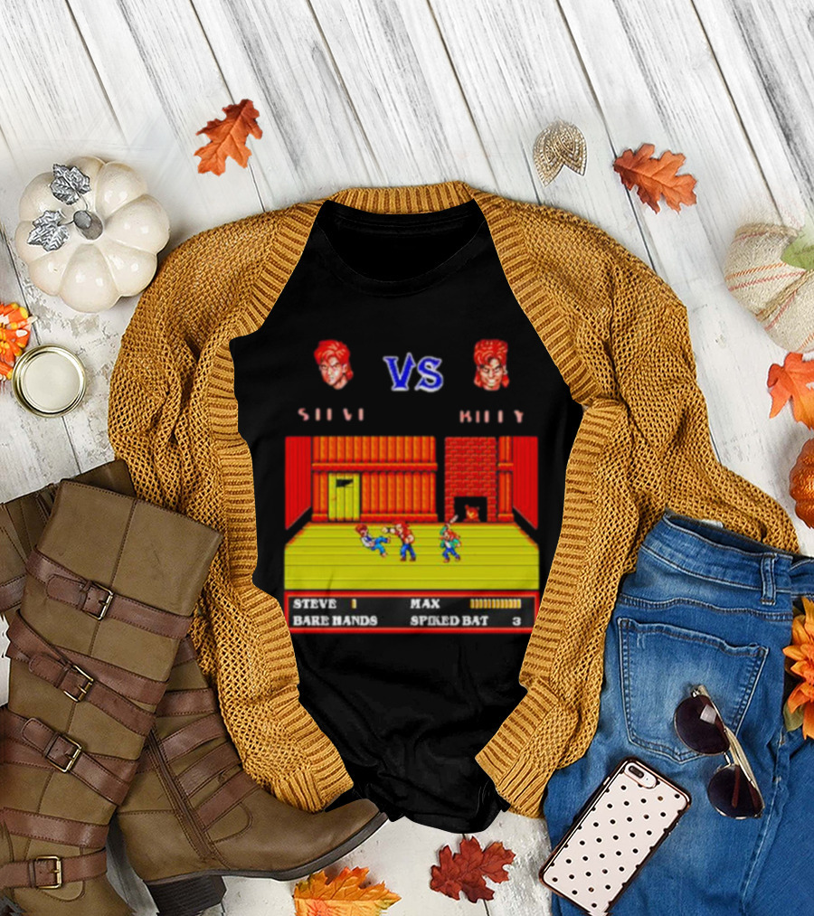 Steve Vs Billy and Max Double Dragon Showdown Retro Video Game T-Shirt