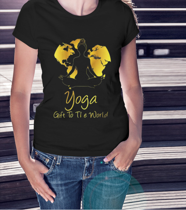 Yoga Gift To The World Globe Silhouette Meditation T-Shirt
