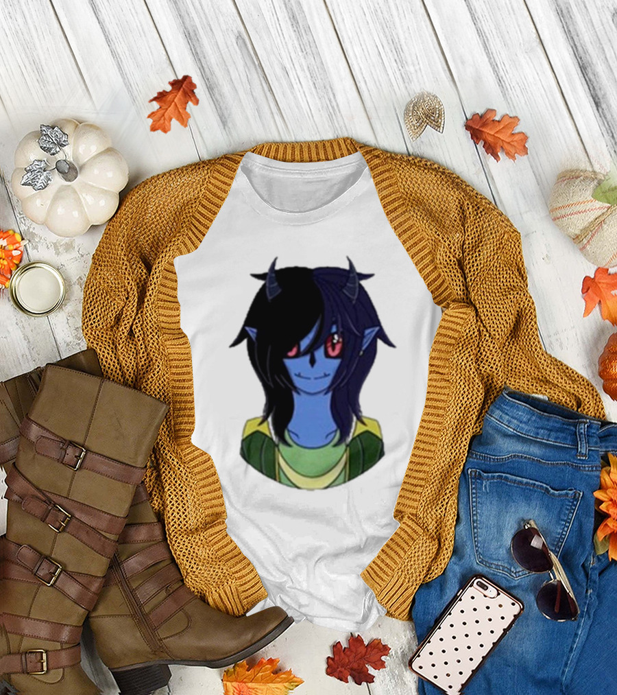 Zombicplayz's Anime-Style Blue Demon Character with Red Eyes and Horns T-Shirt