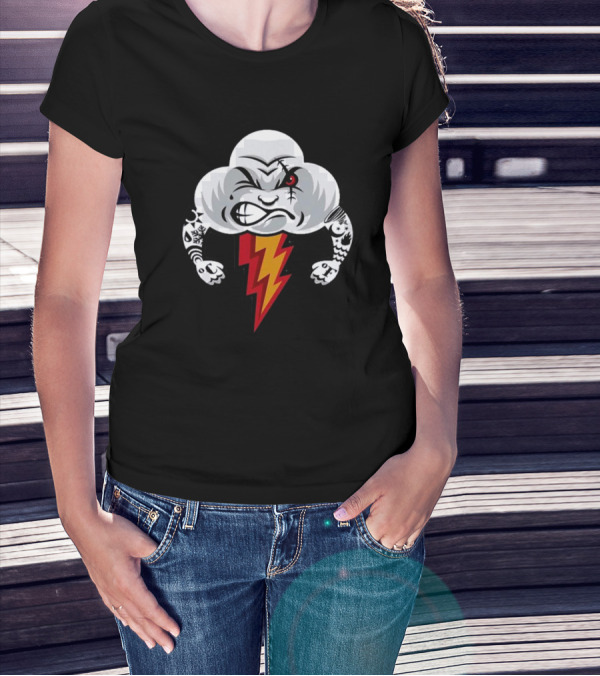 Bad Weather Angry Thunderstorm Cloud With Tattoos And Lightning Bolt T-Shirt