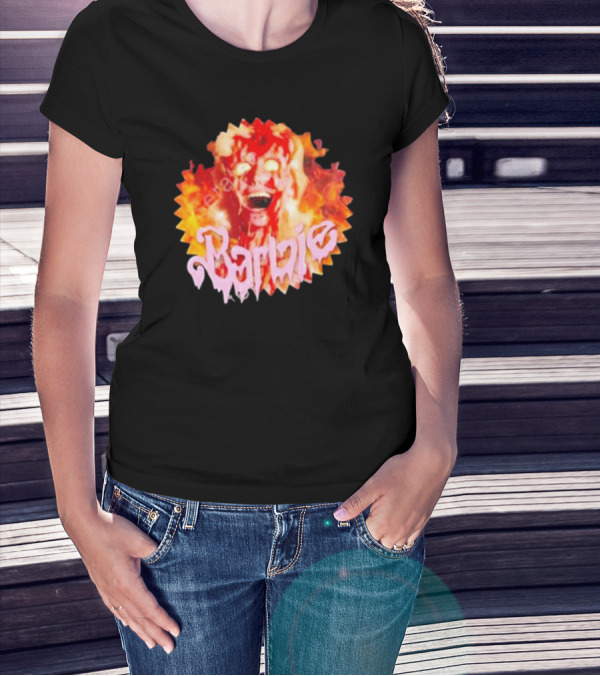 Barbie Burning Flames Horror Face T-Shirt