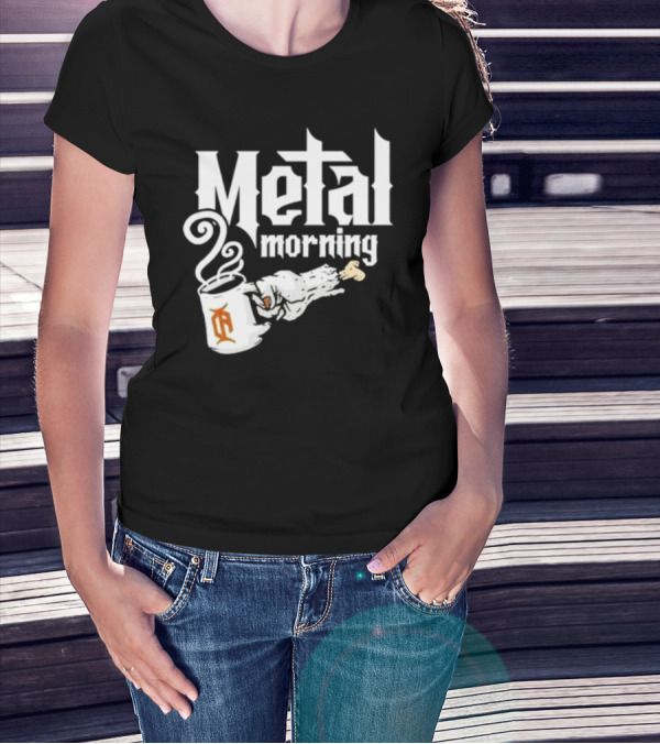 Metal Morning Skeleton Hand Coffee Cup T-Shirt