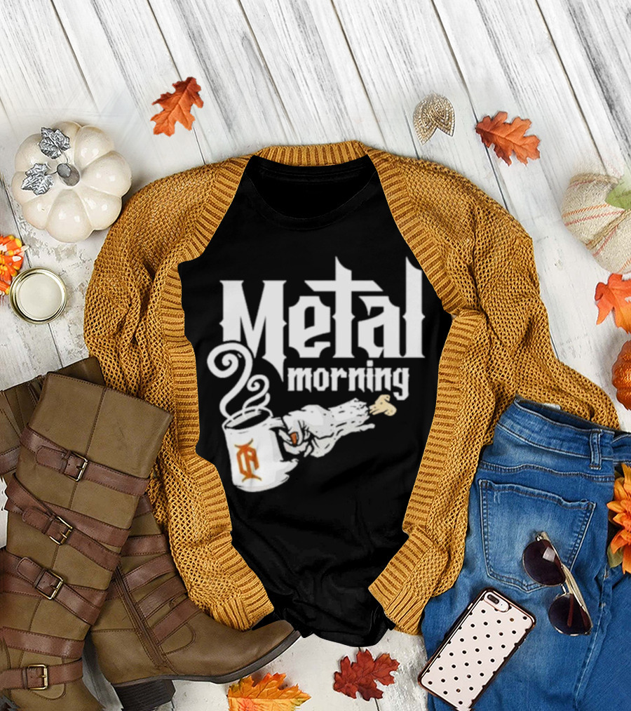 Metal Morning Skeleton Hand Coffee Cup T-Shirt