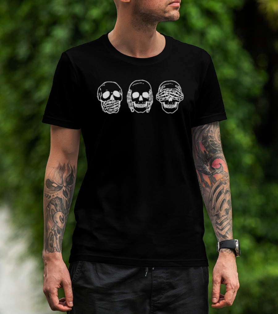 Santorini À Imprimé Tête De Mort Trois Crânes Voir Entendre Parler T-Shirt