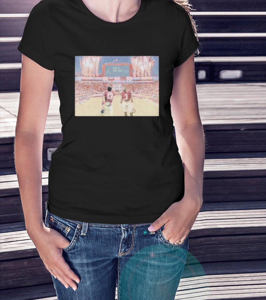 Trey Benson State Champs Collab 45-38 Football Victory Celebration WHT T-Shirt