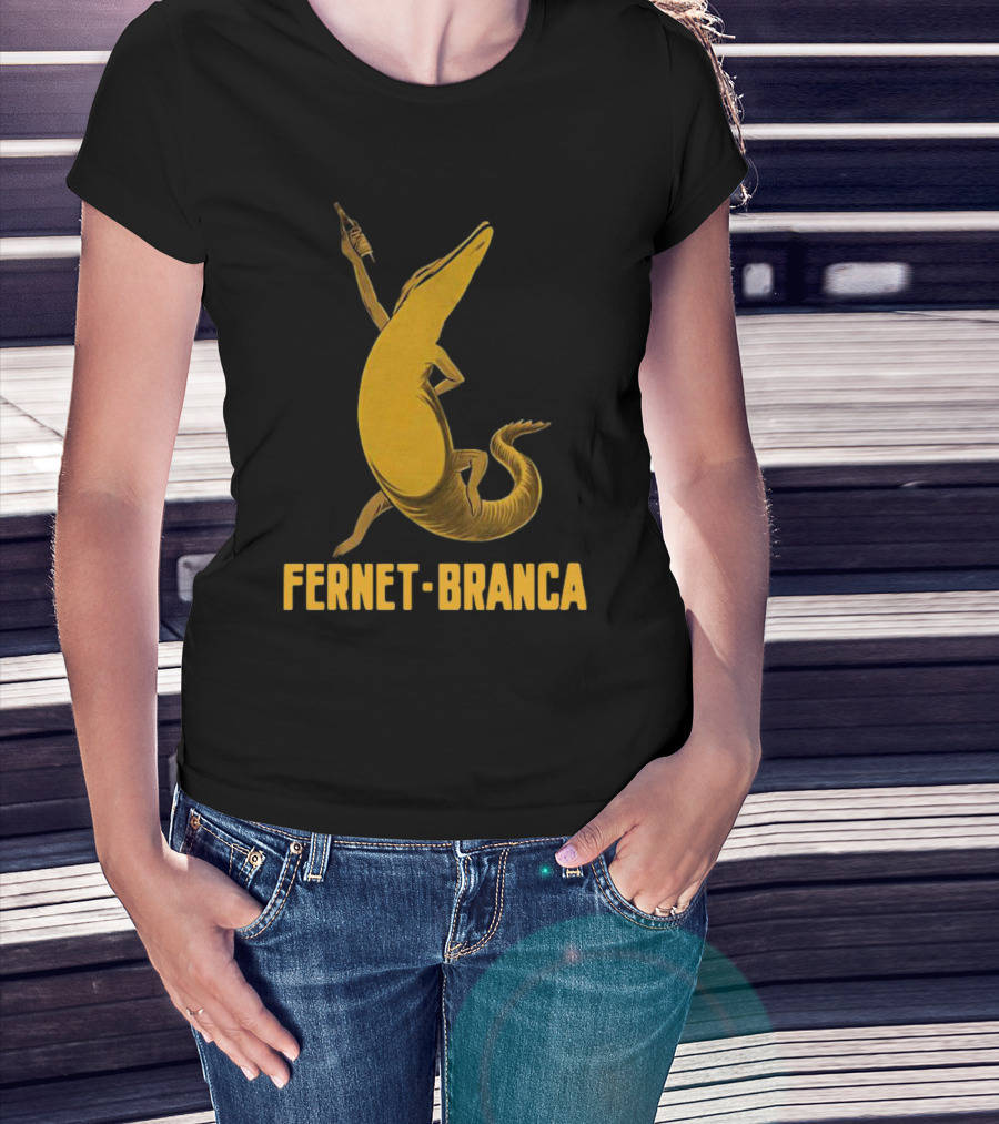 Fernet Branca Crocodile Holding Bottle Iconic Beverage T-Shirt