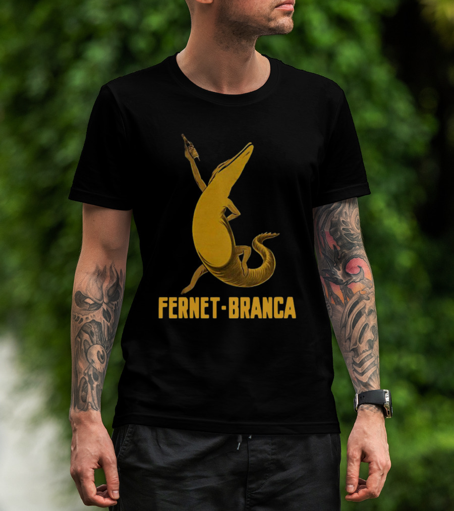 Fernet Branca Crocodile Holding Bottle Iconic Beverage T-Shirt
