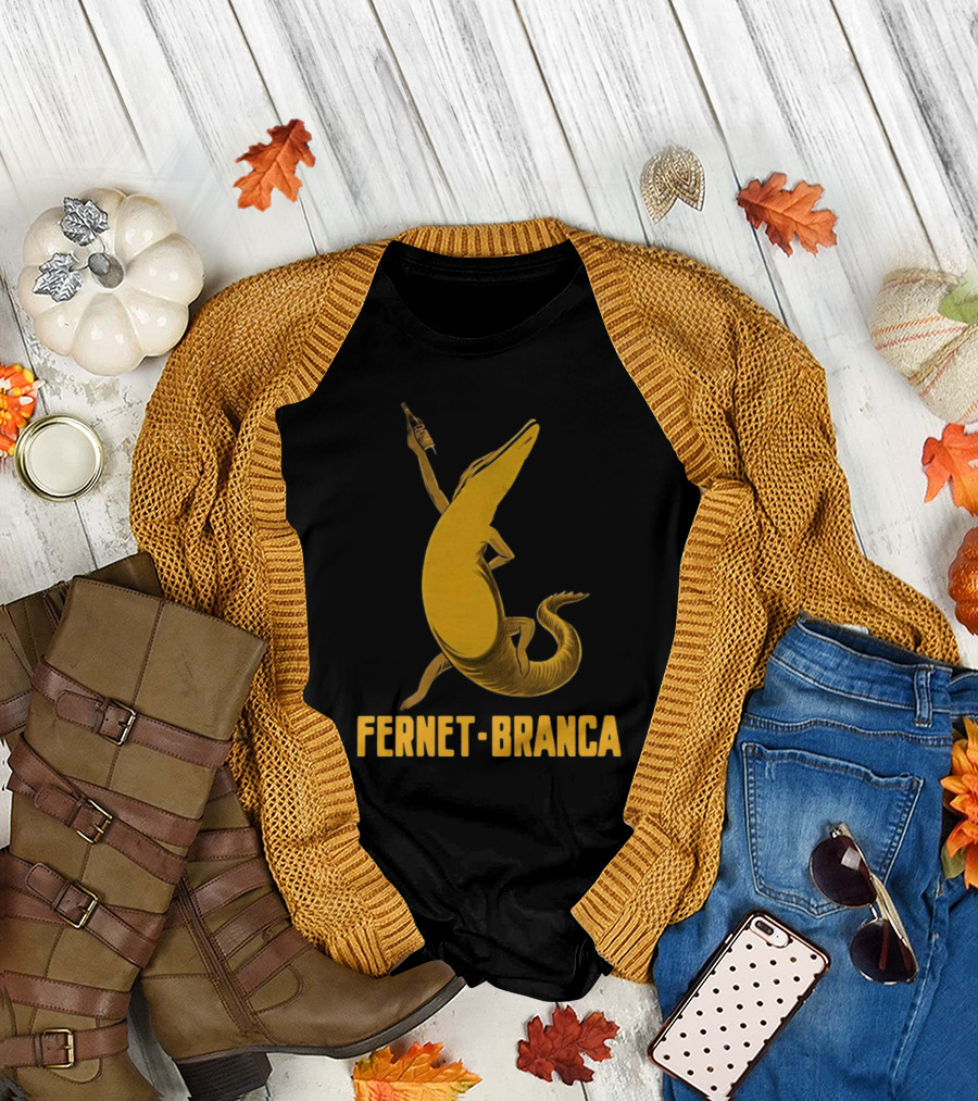 Fernet Branca Crocodile Holding Bottle Iconic Beverage T-Shirt