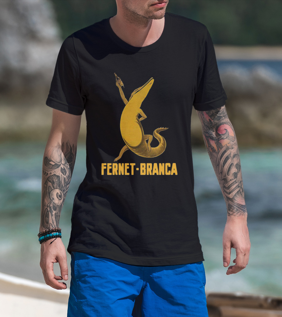 Fernet Branca Crocodile Holding Bottle Iconic Beverage T-Shirt