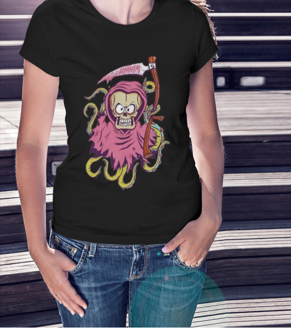 Squid-Hooded Grim Reaper With Tentacles And Outrageous Scythe T-Shirt