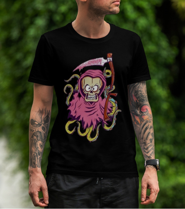 Squid-Hooded Grim Reaper With Tentacles And Outrageous Scythe T-Shirt
