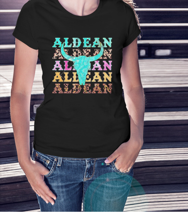 Aldean Bullhorn Leopard Skull Colorful Cowhide T-Shirt