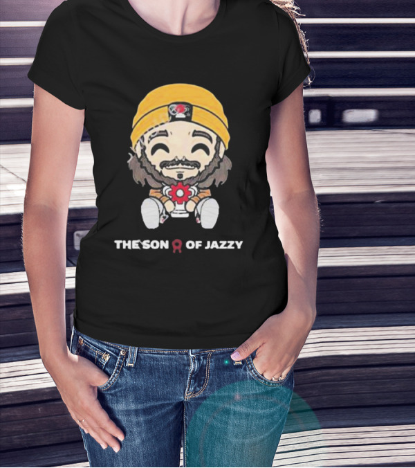 Son Of Jazzy Whimsical Cartoon Character With Yellow Beanie And Flower T-Shirt