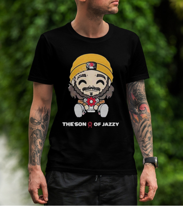 Son Of Jazzy Whimsical Cartoon Character With Yellow Beanie And Flower T-Shirt