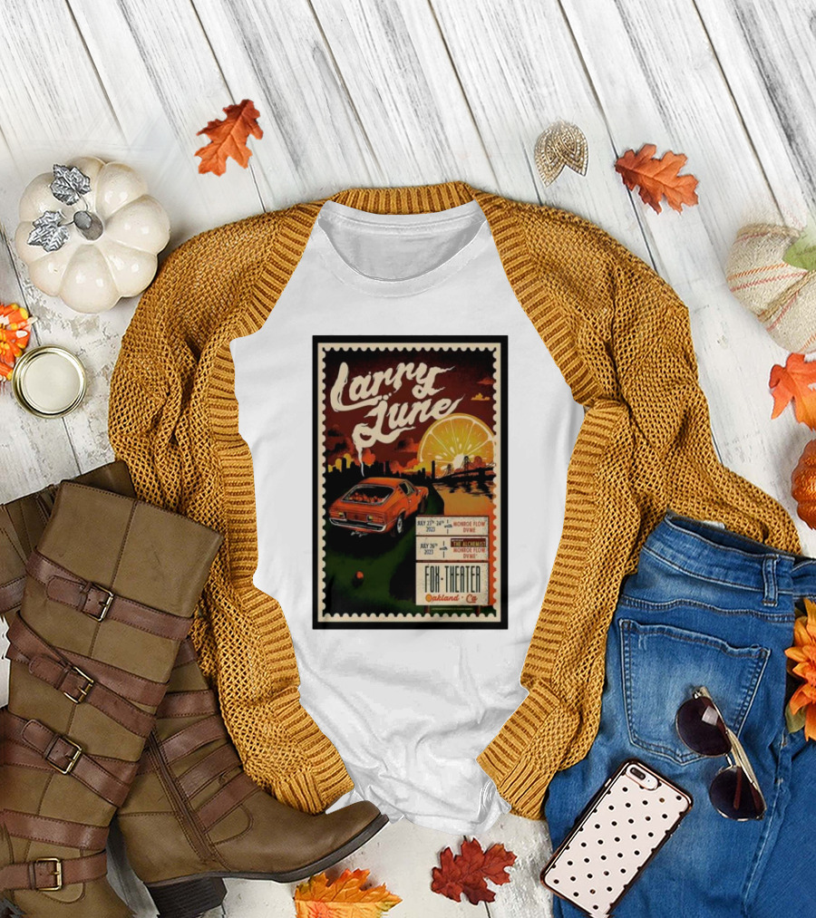 Larry June Fox Theater Oakland CA Car and Orange Skyline Tour Dates T-Shirt