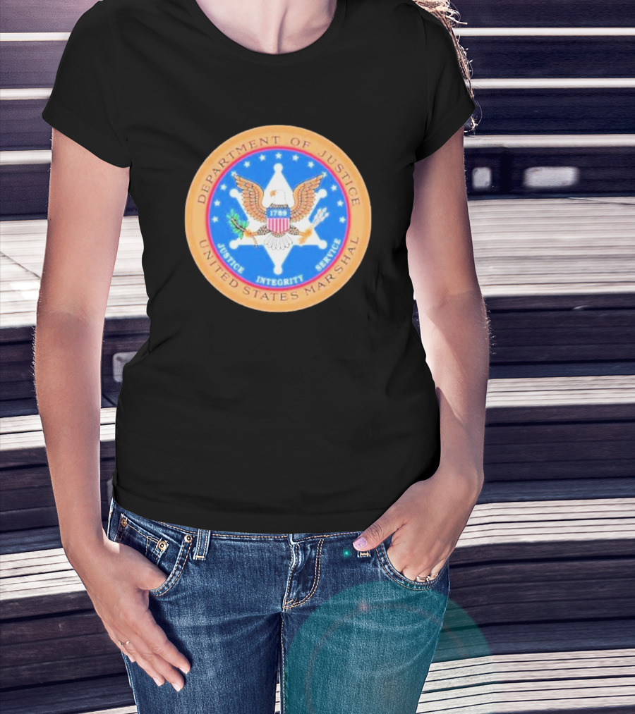 Department Of Justice United States Marshal Seal With Justice Integrity Service Eagle Emblem T-Shirt