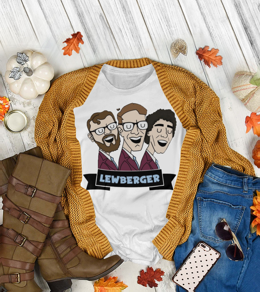 Lewberger Cartoon Trio Portrait with Glasses and Beards T-Shirt