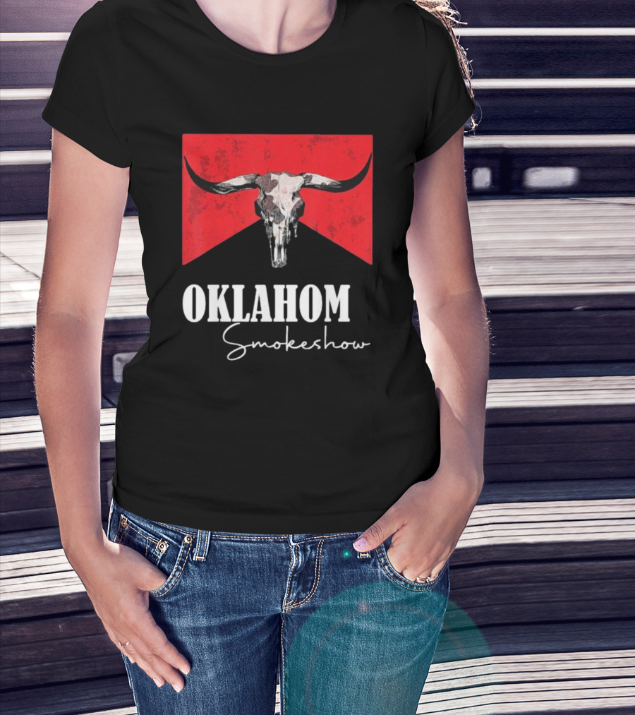 Oklahoma Smokeshow Western Country Boho Bull Skull Cow T-Shirt