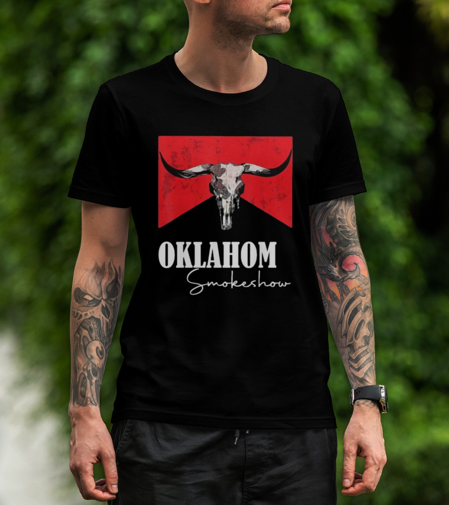 Oklahoma Smokeshow Western Country Boho Bull Skull Cow T-Shirt
