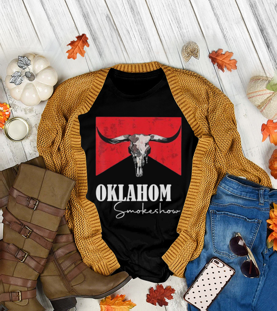 Oklahoma Smokeshow Western Country Boho Bull Skull Cow T-Shirt
