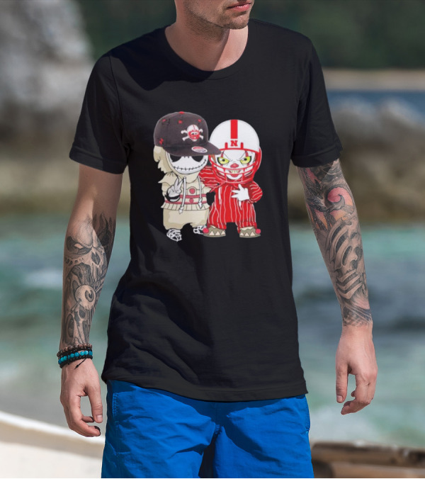 Baby Jack Skellington And Pennywise Nebraska Cornhuskers Halloween Characters T-Shirt