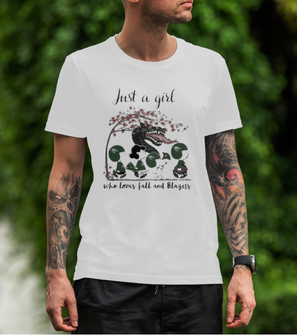 Just A Girl Who Loves Fall, Blazers, Peanuts, And Green Dragon T-Shirt