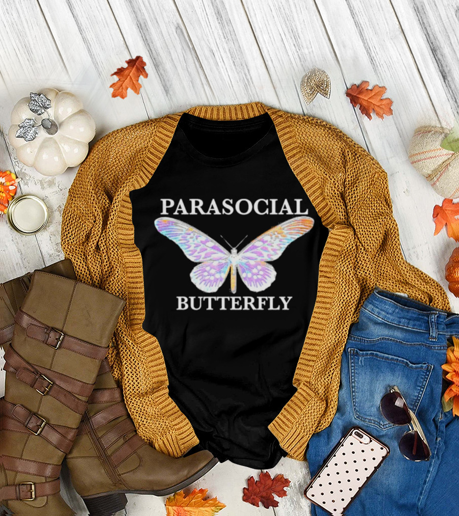 Parasocial Butterfly Rainbow Holographic T-Shirt